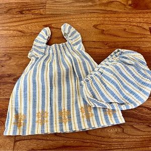 Btween Smocked Ruffle Sleeve Dress with Diaper Cover Size 9m